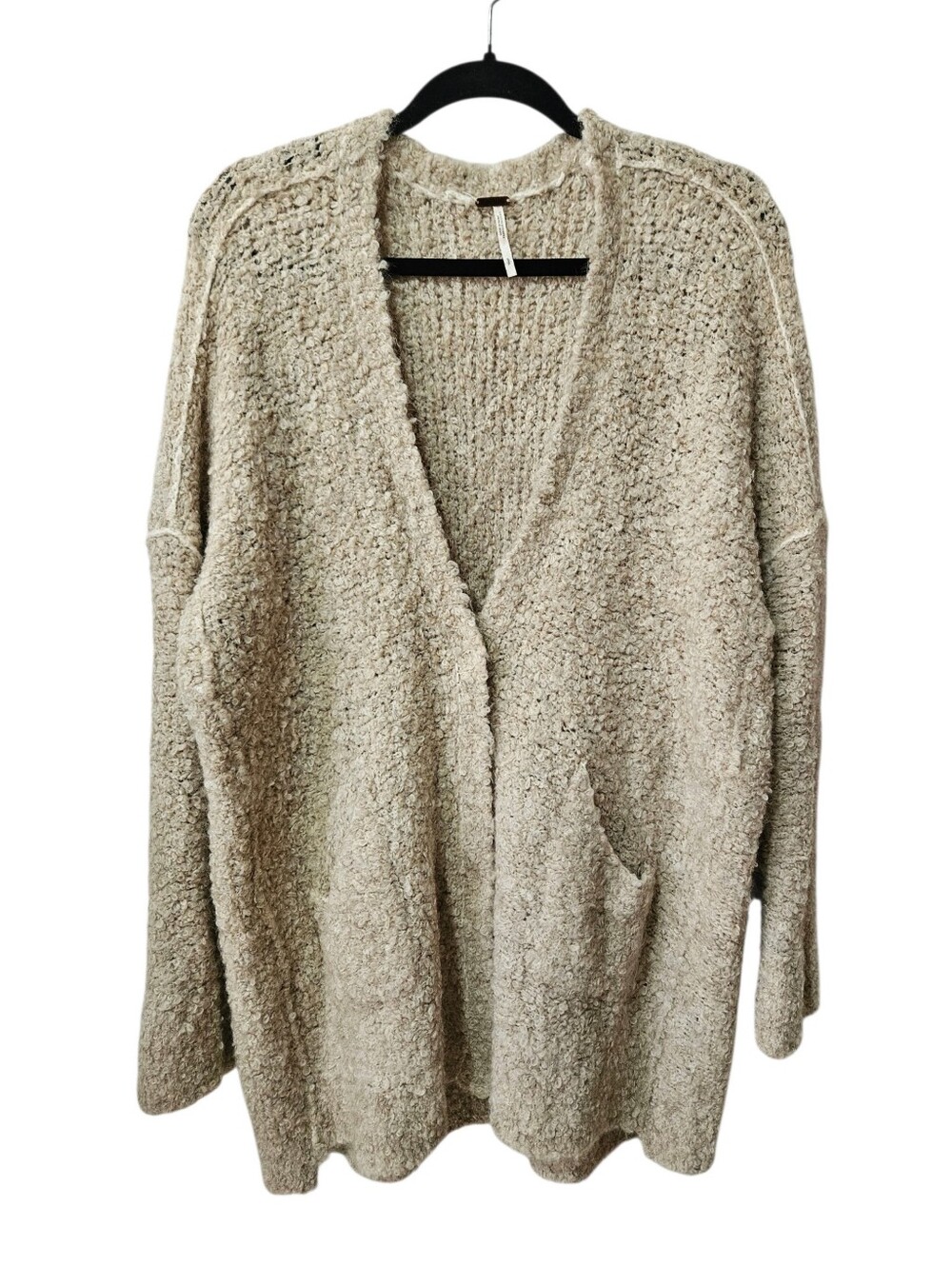 Free People Boucle Cardi Sweater Alpaca Blend S Beige Cozycore Cottagecore - Picture 4 of 15